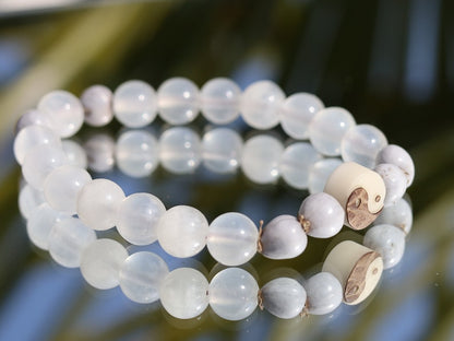 Admirable High Quality Grade A Natural White Selenite bracelet with unique Job's Tears - Vaijayanti - Imfinbinga seads.