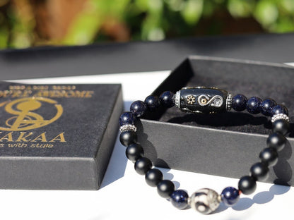 Garamī dā samāṁ Jewel Collection - Curious matte Agate combined with Blue Goldstone  and great Indonesia Bead, with Iron Core.