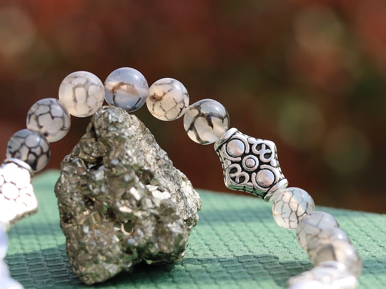 Particular Natural Top Grade White Moonstone Cat Eye Selenite with real Dragon Veins Agate beads bracelet. o bring prosperity and wealth