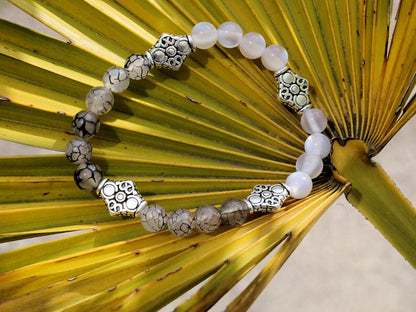 Particular Natural Top Grade White Moonstone Cat Eye Selenite with real Dragon Veins Agate beads bracelet. o bring prosperity and wealth
