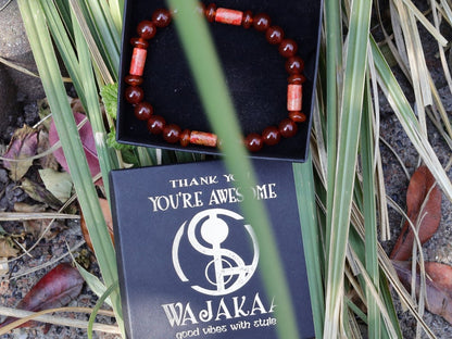 red Agate with great painted wooden artcraft beads. Beautiful spiritual crystals and AA grade gemstones beads.