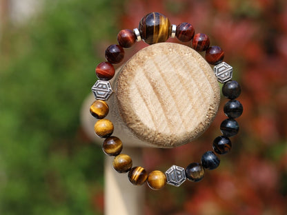 Wonderful TRI color Tiger eye bracelet with hexagon. Is found throughout nature, religions insist it is a symbol of harmony and balance