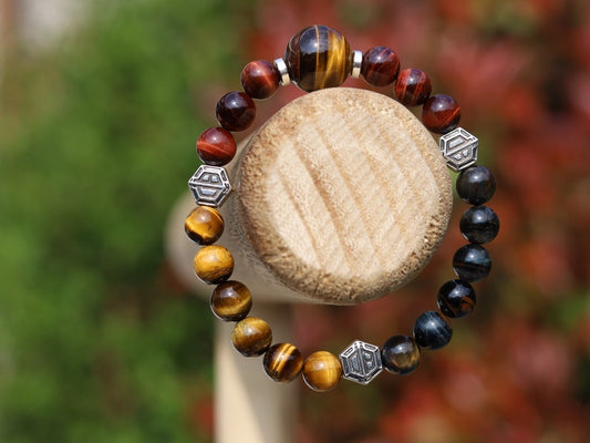 Wonderful TRI color Tiger eye bracelet with hexagon. Is found throughout nature, religions insist it is a symbol of harmony and balance