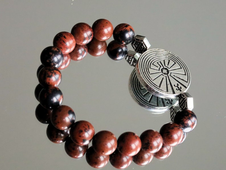 Miraculous Natural Mahogany Obsidian Beads bracelet with beautiful Handmade Antique Silver Tone Spacer Bead.  To strengthen the aura.