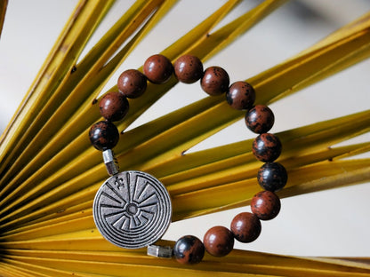 Miraculous Natural Mahogany Obsidian Beads bracelet with beautiful Handmade Antique Silver Tone Spacer Bead.  To strengthen the aura.