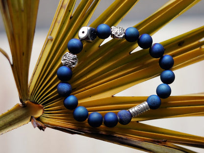 Astonishing Natural Druzy Blue Agate Beads bracelet. With  Stainless Steel Bead and Antique Silver Tone Spacer Bead Round Tube.