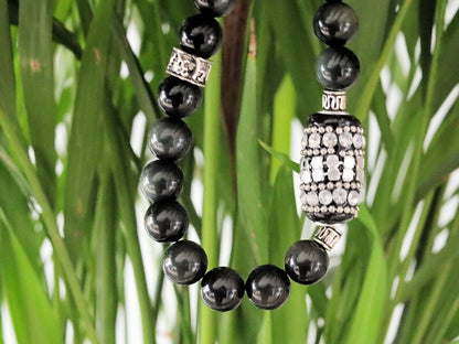 bLACKLINE SERIES Rainbow Obsidian Bracelet combined with Handmade Indonesia Bead, with Iron Chains, Rhinestone and Brass Findings