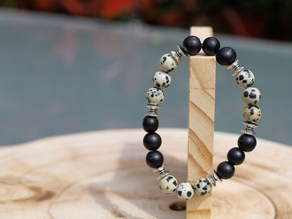New Natural Dalmatian Jasper Beads bracelet combined with real tested Shungite. reduce inflammation, oxidative stress, and EMF exposure