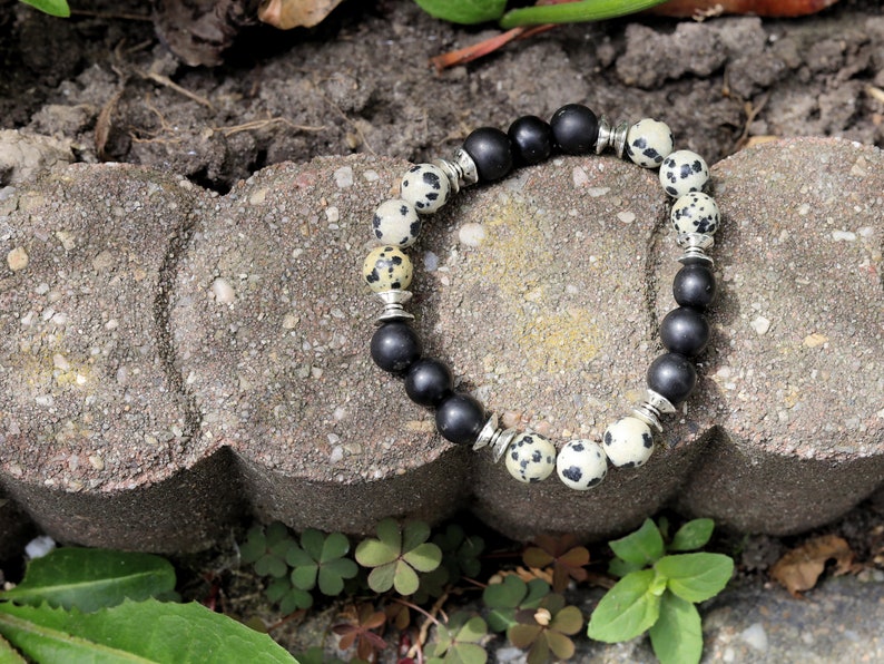 New Natural Dalmatian Jasper Beads bracelet combined with real tested Shungite. reduce inflammation, oxidative stress, and EMF exposure