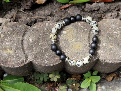 New Natural Dalmatian Jasper Beads bracelet combined with real tested Shungite. reduce inflammation, oxidative stress, and EMF exposure