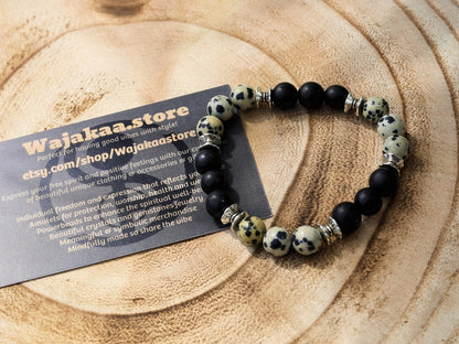 New Natural Dalmatian Jasper Beads bracelet combined with real tested Shungite. reduce inflammation, oxidative stress, and EMF exposure