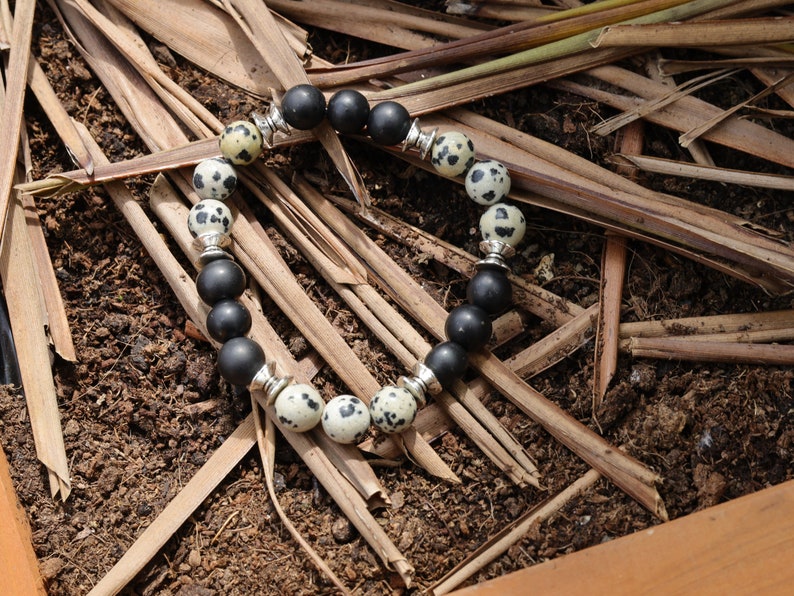 New Natural Dalmatian Jasper Beads bracelet combined with real tested Shungite. reduce inflammation, oxidative stress, and EMF exposure