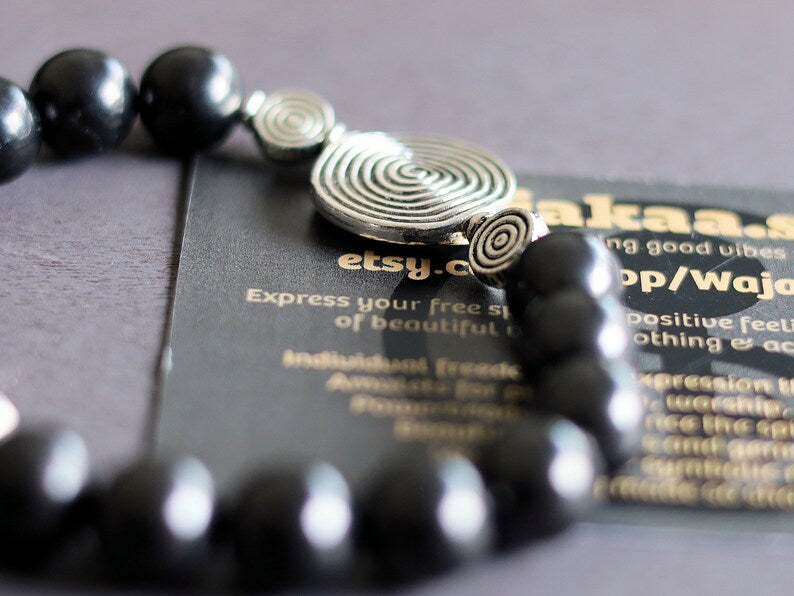 bLACKLINE SERIES Shungite bracelets combined with The Universe Spiral. Reach harmony between your body and soul.