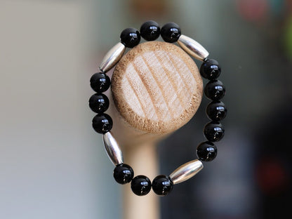 bLACKLINE SERIES Black Agate and 4x tube beads, made of high quality antique silver alloy, durable and sturdy, full of mysterious feeling