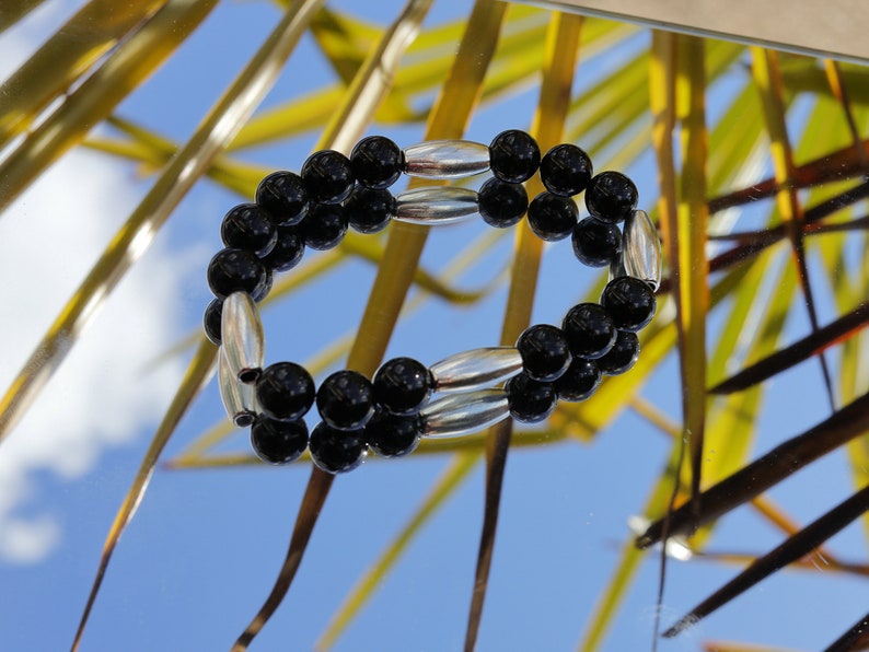 bLACKLINE SERIES Black Agate and 4x tube beads, made of high quality antique silver alloy, durable and sturdy, full of mysterious feeling