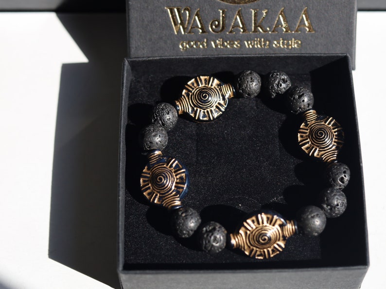 bLACKLINE SERIES Lava stones combined with 3x Spacer Interlayer Pearls  Patterns Tribal Totem Retro Tints Bronze and Copper