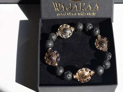 bLACKLINE SERIES Lava stones combined with 3x Spacer Interlayer Pearls  Patterns Tribal Totem Retro Tints Bronze and Copper