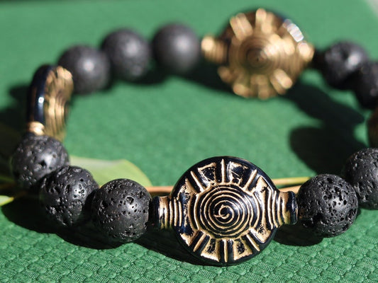 bLACKLINE SERIES Lava stones combined with 3x Spacer Interlayer Pearls  Patterns Tribal Totem Retro Tints Bronze and Copper