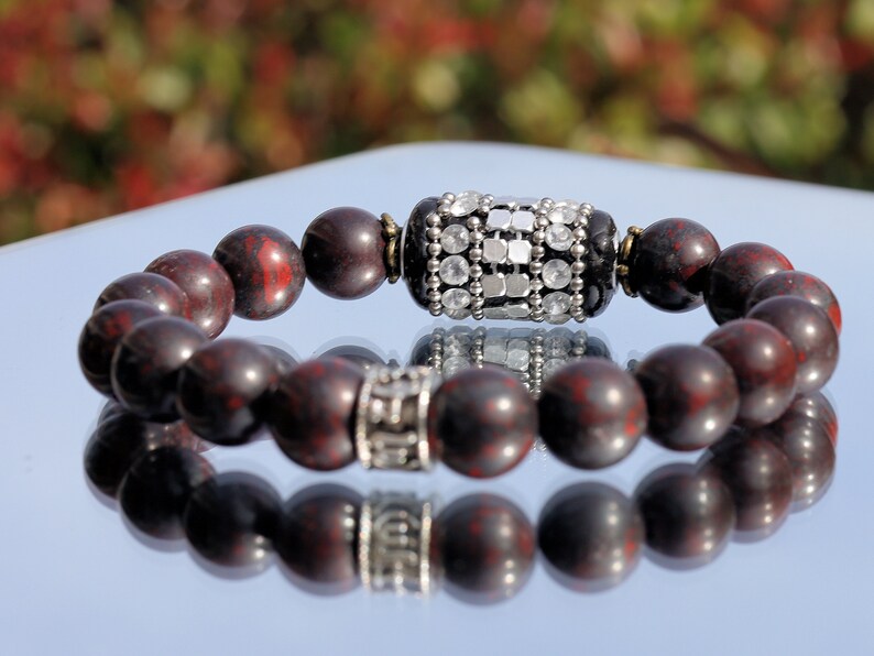 Unimaginable Natural Saffron Jasper Deep Red Mahogany Jasper, High Quality. Iron Chains, Rhinestone and Brass Findings, Column, Platinum