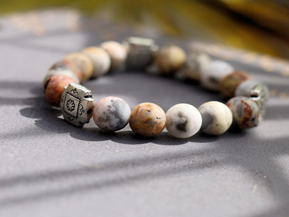 Singular Frosted Semi Precious Genuine Natural Matte Picture Jasper Dull Gemstone Beads bracelet. handmade symbolic jewelry