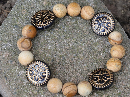 Matte Coral Flower Fossil Chrysanthemum Jasper Healing Stone Gemstone Beads bracelet.  bring joy of achievement