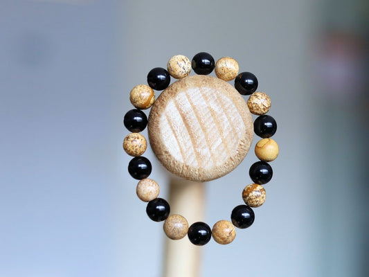 Chilly Desert Jasper and Black Agate bracelet.  Express your free spirit and positive feelings. Beautiful clothing and accessories & gifts.