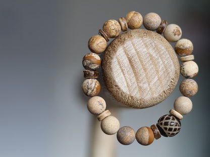 Coral Flower Matte Fossil Chrysanthemum Jasper Healing Stone Gemstone Beads bracelet. bring joy of achievement.