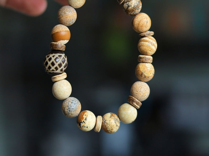 Coral Flower Matte Fossil Chrysanthemum Jasper Healing Stone Gemstone Beads bracelet. bring joy of achievement.