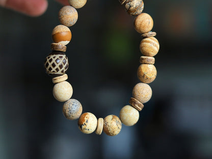Coral Flower Matte Fossil Chrysanthemum Jasper Healing Stone Gemstone Beads bracelet. bring joy of achievement.
