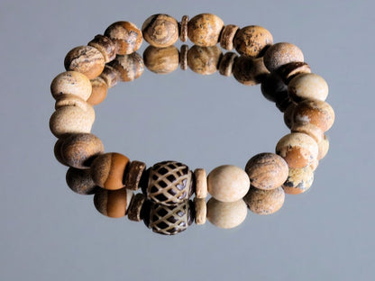 Coral Flower Matte Fossil Chrysanthemum Jasper Healing Stone Gemstone Beads bracelet. bring joy of achievement.