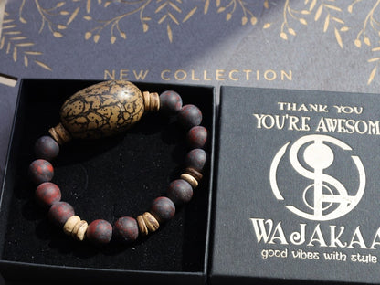 Remarkable Natural Saffron Jasper Beads , High Quality in Matte Round combined with big Buddha Tree Seeds Bead.