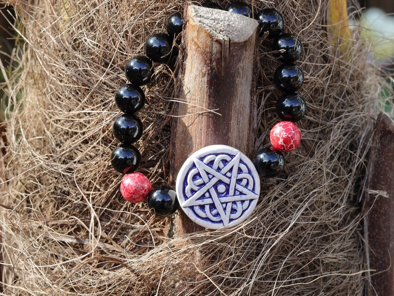 Surprising , Black Agate combines with Natural Sea Sediment Jasper Beads. a symbol of protection, pentagram represents chaos.