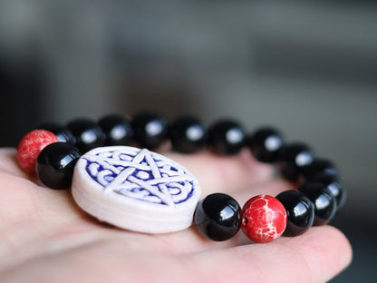 Surprising , Black Agate combines with Natural Sea Sediment Jasper Beads. a symbol of protection, pentagram represents chaos.