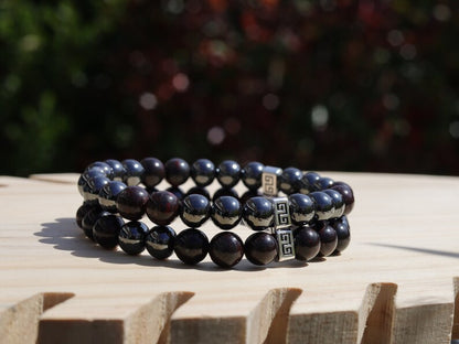 Dope Double row beaded bracelets. Two Row Stone Bracelets. Natural Bloodstone combined with Silver Hematite. most powerful gemstone to use