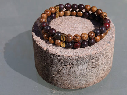 YOLO Double row beaded bracelets. Two Row Stone Bracelets. Natural Bloodstone combined with Natural Wenge Wood beads.