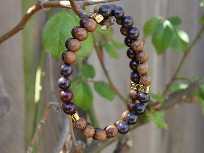 YOLO Double row beaded bracelets. Two Row Stone Bracelets. Natural Bloodstone combined with Natural Wenge Wood beads.