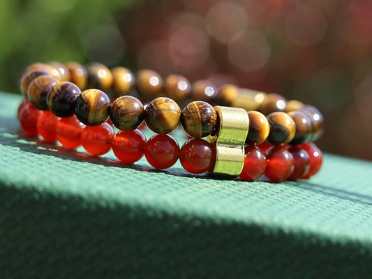 EMO Double row beaded bracelets. Two Row Stone Bracelets. Red agate combined with yellow Tiger eye. Useful for recognizing one’s own needs