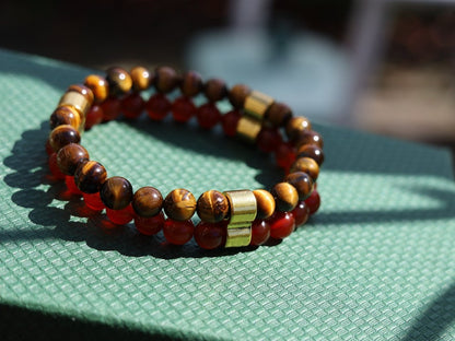 EMO Double row beaded bracelets. Two Row Stone Bracelets. Red agate combined with yellow Tiger eye. Useful for recognizing one’s own needs