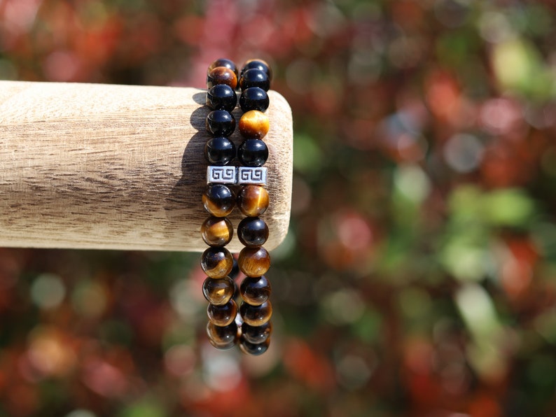 Shook Double row beaded bracelets. Two Row Stone Bracelets. Black agate combined with yellow Tiger eye. enhances creativity