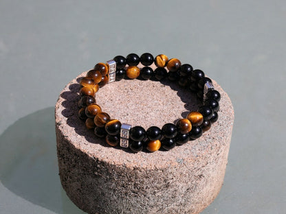 Shook Double row beaded bracelets. Two Row Stone Bracelets. Black agate combined with yellow Tiger eye. enhances creativity