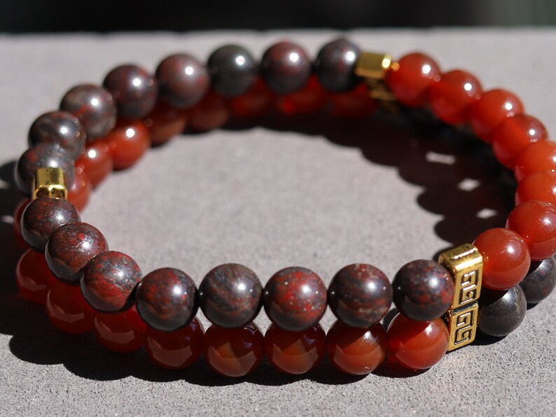 Crunk Double row beaded bracelets. Two Row Stone Bracelets. Natural Bloodstone combined with red Agate. blood flow and improve circulation