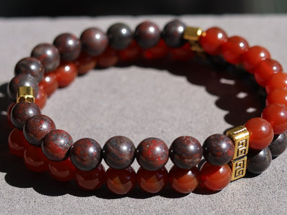 Crunk Double row beaded bracelets. Two Row Stone Bracelets. Natural Bloodstone combined with red Agate. blood flow and improve circulation