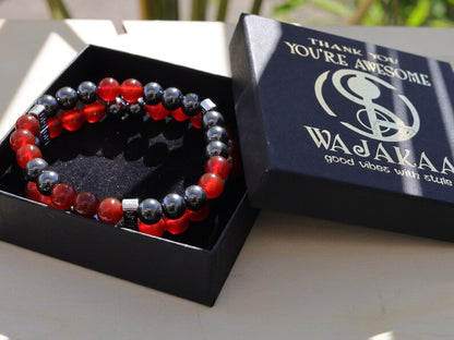 Snatched Double row beaded bracelets. Two Row Stone Bracelets. Silver Hematite with Red Agate. love will always find you.