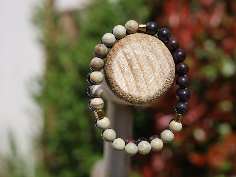 SIC Double row beaded bracelets. Two Row Stone Bracelets. Natural Bloodstone combined with Silver leaf Jasper. hole-body wellness stone
