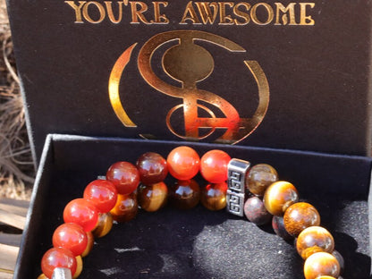 Rager Double row beaded bracelets. Two Row Stone Bracelets. Beautiful Yellow Tiger eye combined with red Agate and Bloodstone.