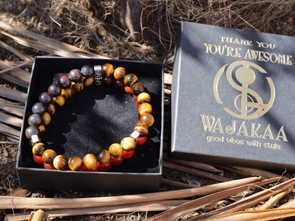 Rager Double row beaded bracelets. Two Row Stone Bracelets. Beautiful Yellow Tiger eye combined with red Agate and Bloodstone.