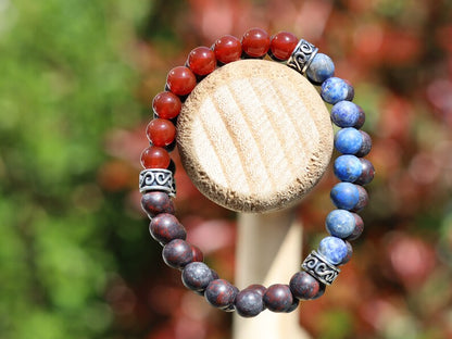 X Double row beaded bracelets. Two Row Stone Bracelets. Natural Bloodstone with Natural Matte Lapis Lazuli, red Agate and Saffron Jasper