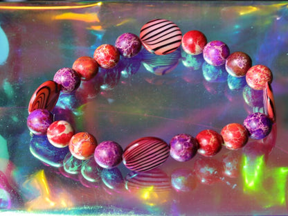 Summer of Love Jewel Collection - 10 mm Red Sea Sediment Jasper Beads Regalite Round Imperial Stone bracelet. Exclusive Design Principles.