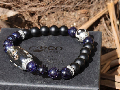Garamī dā samāṁ Jewel Collection - Curious matte Agate combined with Blue Goldstone  and great Indonesia Bead, with Iron Core.
