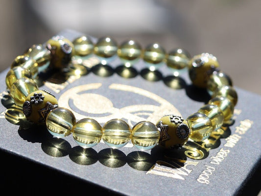 Garamī dā samāṁ Jewel Collection - Citrine stone bracelets combined with Crystal Rhinestones, Champagne Yellow.
